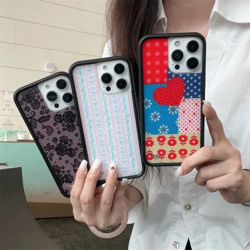 Wildflower INS Black Lace Lover Dollhouse Phone Case for iPhone 11 12 13 14 15 16 17Pro Max Plus WF Back Cove