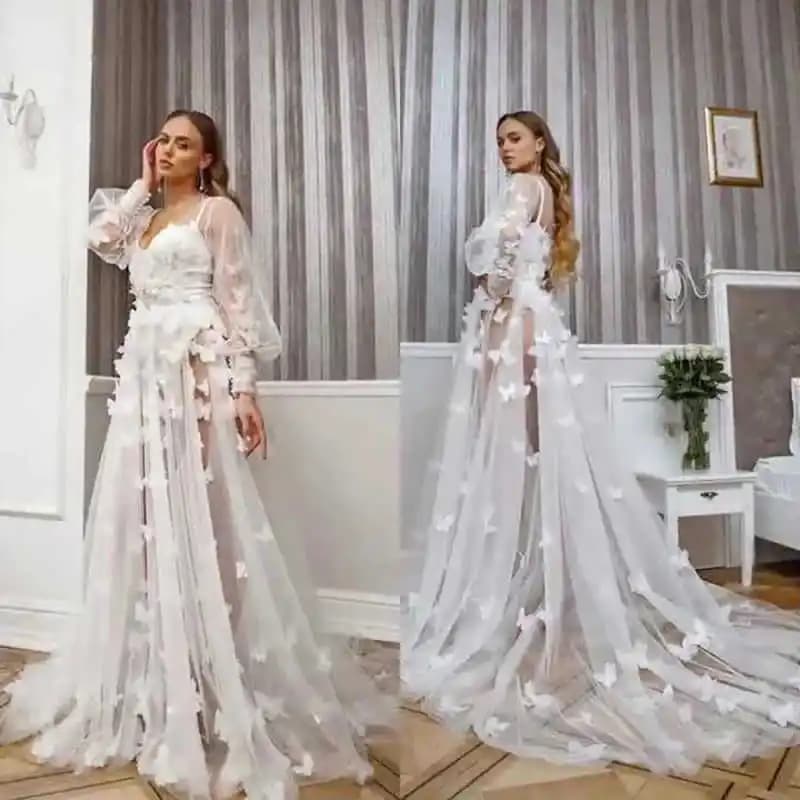 Illusion Sheer Donna Accappatoio Pigiama Applicazioni floreali Colore pizzo Abiti per la casa Abiti da sera Camicie da notte con scollo a V Personalizzate