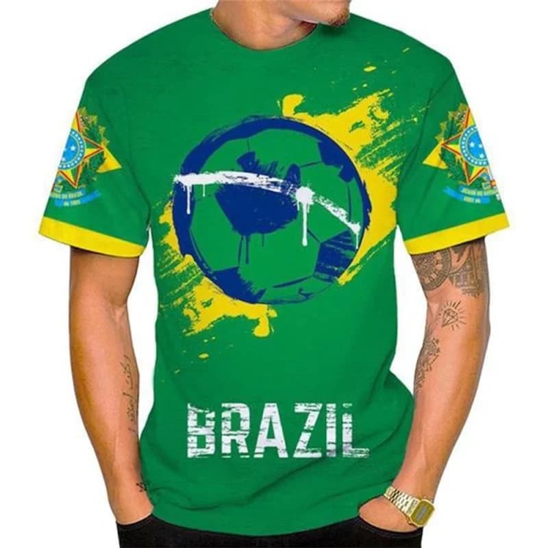 Brazil Flag Pattern T-Shirt For Men National Emblem 3D Printed Tees Summer Casual Short Sleeve Round Neck Tops Loose T Shirts