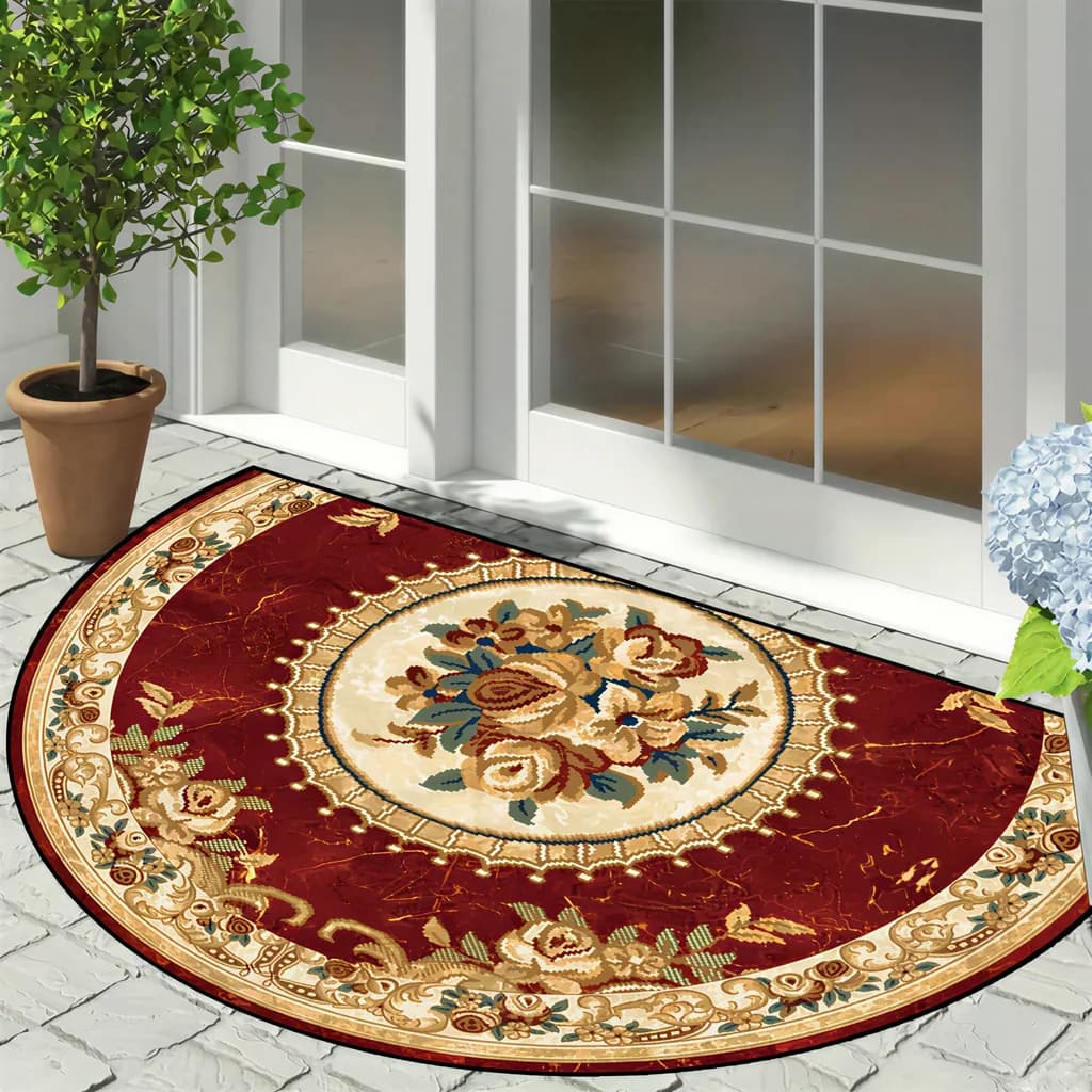 VIKAMA Floral Semicircle Cover Pink Yoga Room Healing Carpet Office Inlet Zerbino Home Decorations Carpet
