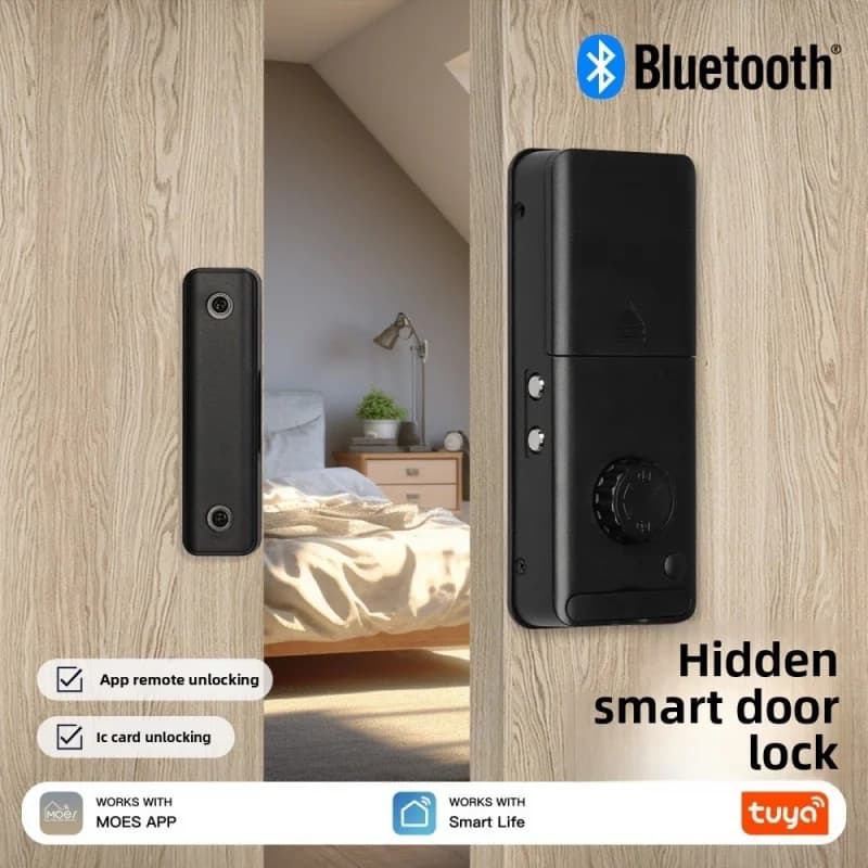 Serratura Intelligente Bluetooth MOES Tuya, Sblocco con Carta NFC, Sicurezza Remota tramite APP per Porte in Legno e Vetro di Casa e Hotel