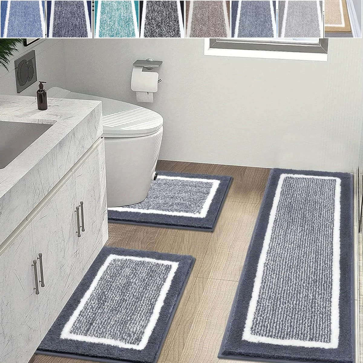 Microfiber washable bath mat set 3 pieces/set Non-slip bath pads for bathroom floor/shower/bath tub