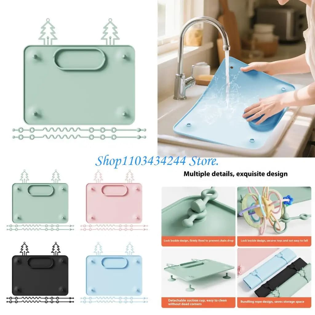 1 set piastre aspirazione in silicone per neonati, tappetino per alimentazione portatile con corda