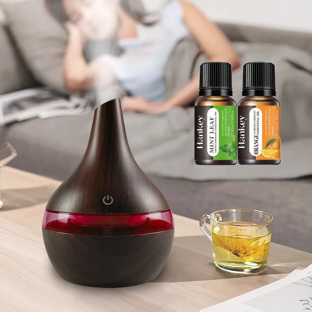 Diffusore per la casa Umidificatore USB da 300 ml Diffusore di oli essenziali Design a venature del legno Nebbia fredda per desktop Home Office Include 2