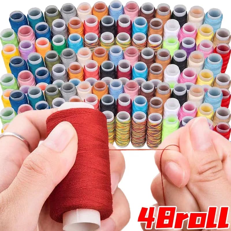 11/48 rotolo di filo per cucire colorato set di cotone jeans pulsante filo per cucire rotolo per artigianato fai da te ricamo domestico macchina da cucire strumento