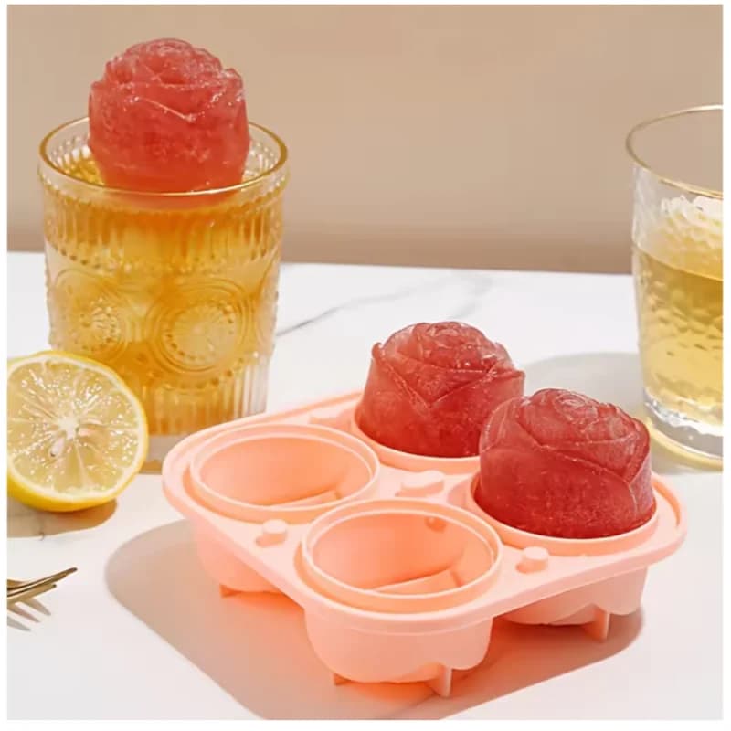 Stampo per Cubetti di Ghiaccio, Stampo per Ghiaccio a Forma di Rosa, 4 Cubetti, Vassoio in Silicone per Ghiaccio per Feste di Compleanno e Natale, Stampo per Cubetti di Ghiaccio a Rosa