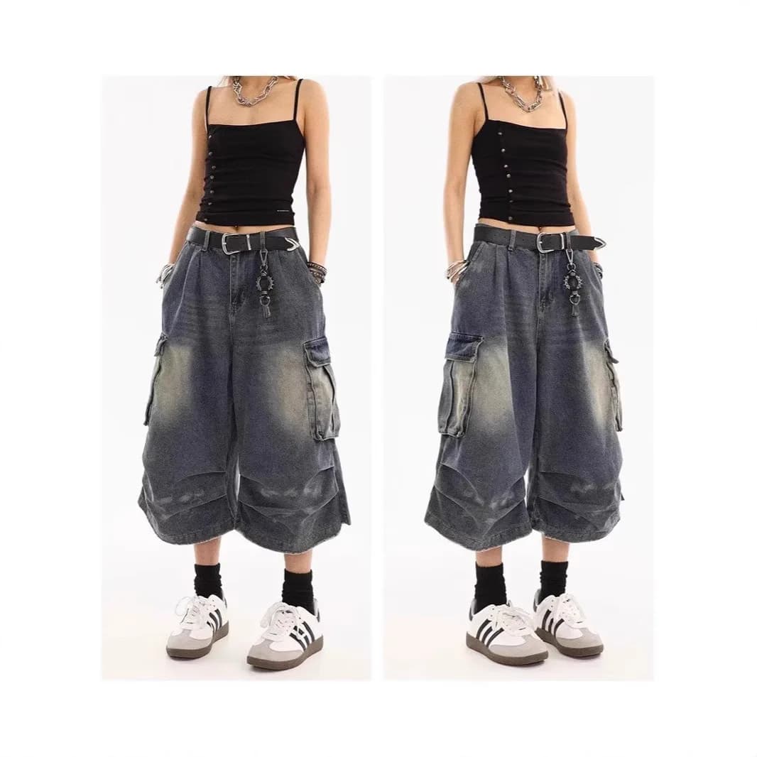 New Jeans Cargo by Man 2026 Plus Sizes, Washed with Effect Ink Sketches, Multitasche, Gamba Larga and Straight, Style Capri, Fashion Streetwear