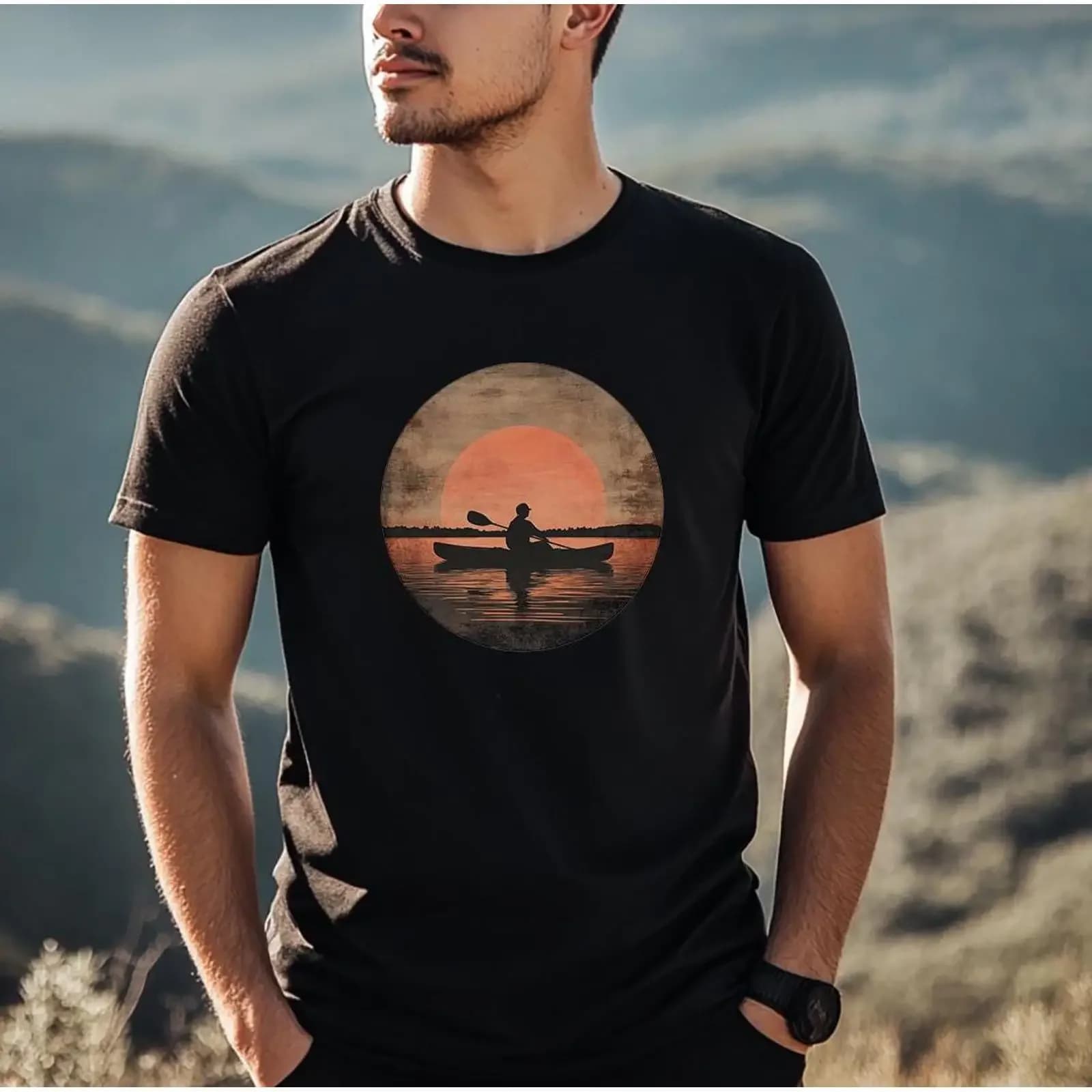 T-shirt vintage da uomo con grafica effetto lavato, per kayakisti e appassionati di sport acquatici, ideale per l'avventura all'aperto e il tempo libero.