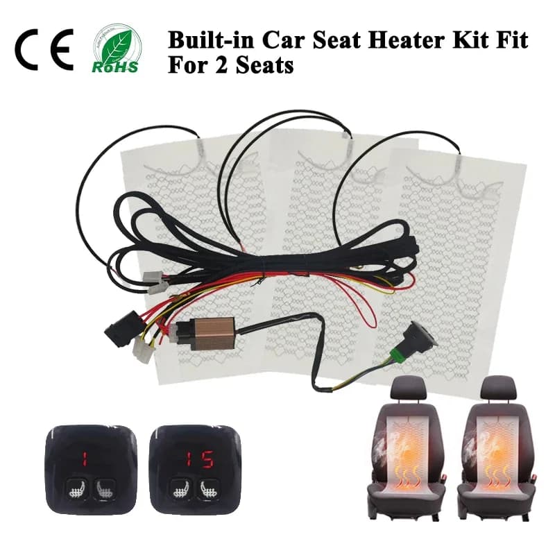 Integrated Auto Seat Heater Kit Suitable for 2 Seats 12V 27W Heating Bearings Digital Display at 5 Levels Dual Control Switch System for Car Seats