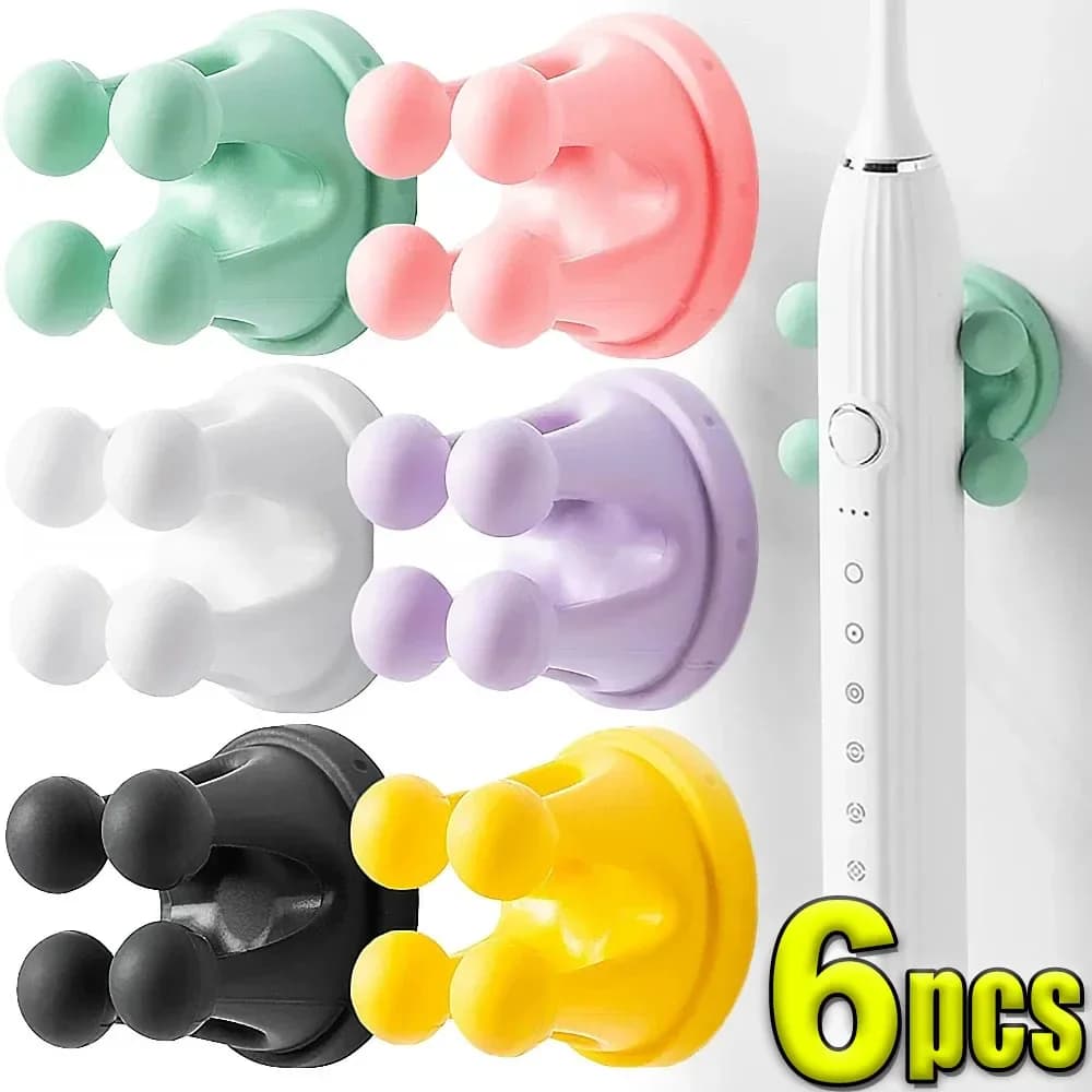 Supporto per Spazzolino in Silicone Impermeabile Adesivo da Parete, Ganci per Asciugamani, Chiavi e Cavi, Organizzatore per Dormitorio, Bagno e Cucina con Ventosa