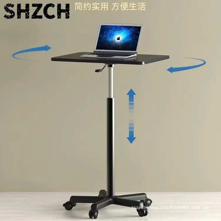 Movable Lifting Table with Pulley Small Bedside Table Standing Workbench Computer Office Desk Podium
