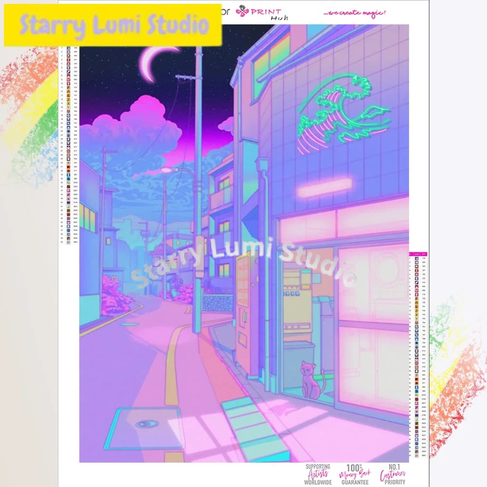 Dipinto Diamantato Scenografia Urbana Notturna, Scena di Strada Giapponese, Mosaico Sinfonico, Kit Ricamo a Punto Croce Fatto a Mano, Decorazione per la Casa, Regalo