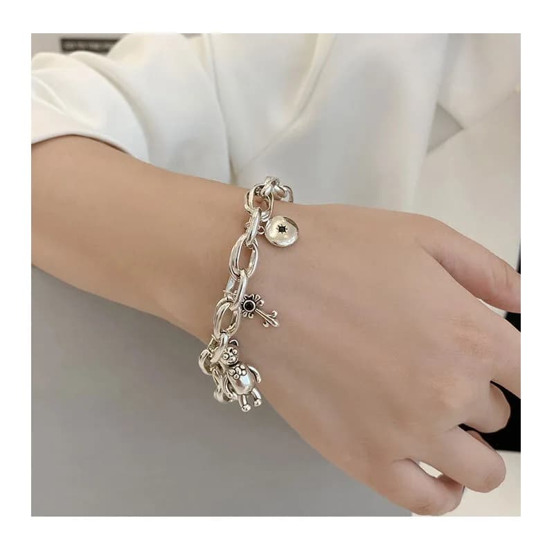 Bracciale con orsetto e lucchetto, stile dolce e fresco, da donna, alla moda, elegante e semplice, gioiello da mano che esalta il temperamento