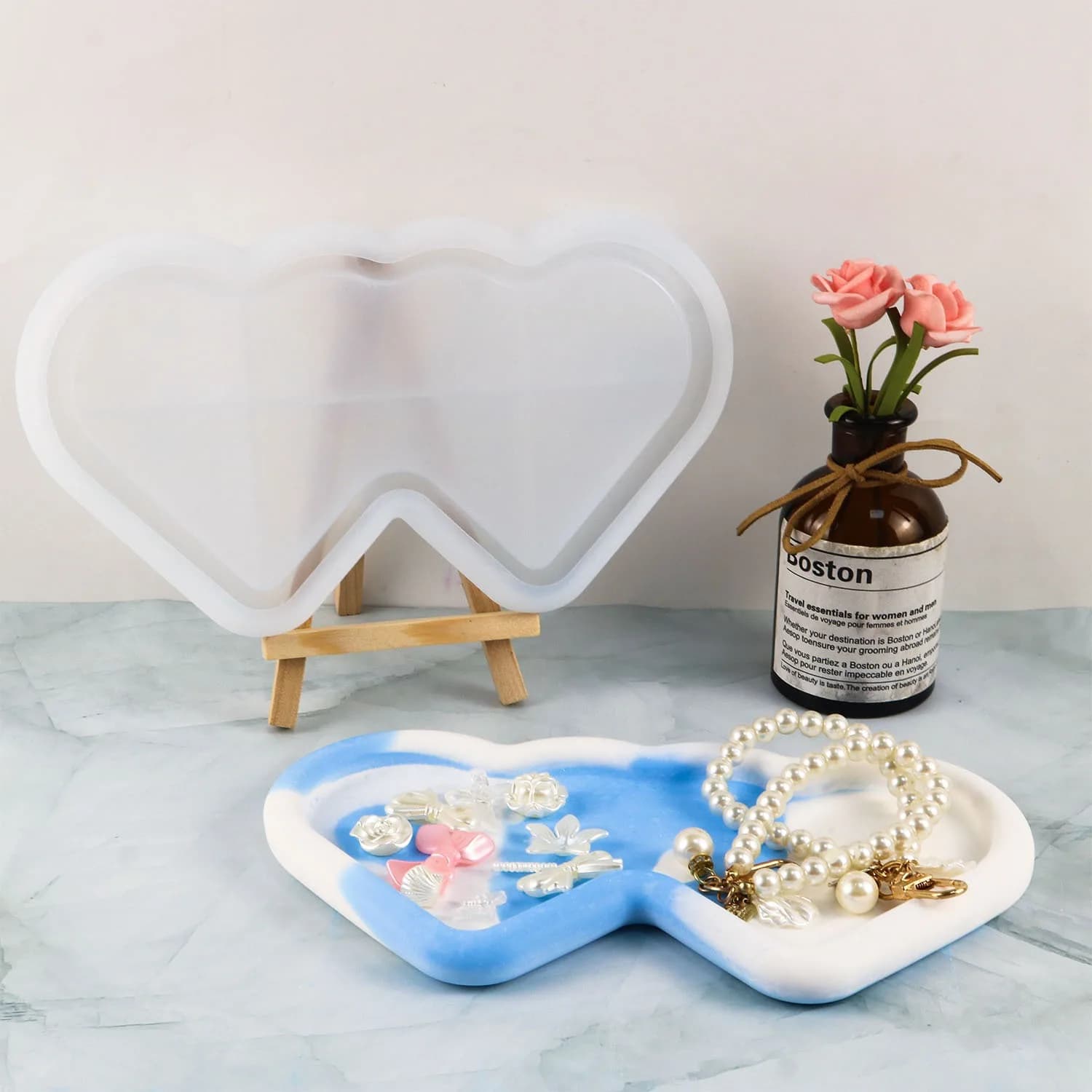 Candle Silicone Mold Wavy Lace Edge Vase & Love Heart Platter Mould, Gloss Handmade Resin Table Jewelry Holder