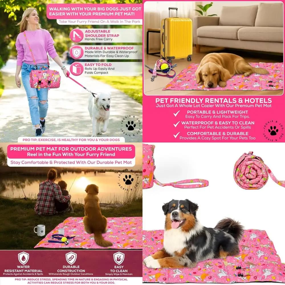 Letto per cani portatile XL - Tappetino da campeggio arrotolabile 55x39, lavabile e leggero, ideale per interni/esterni, auto e campeggio - Rosa