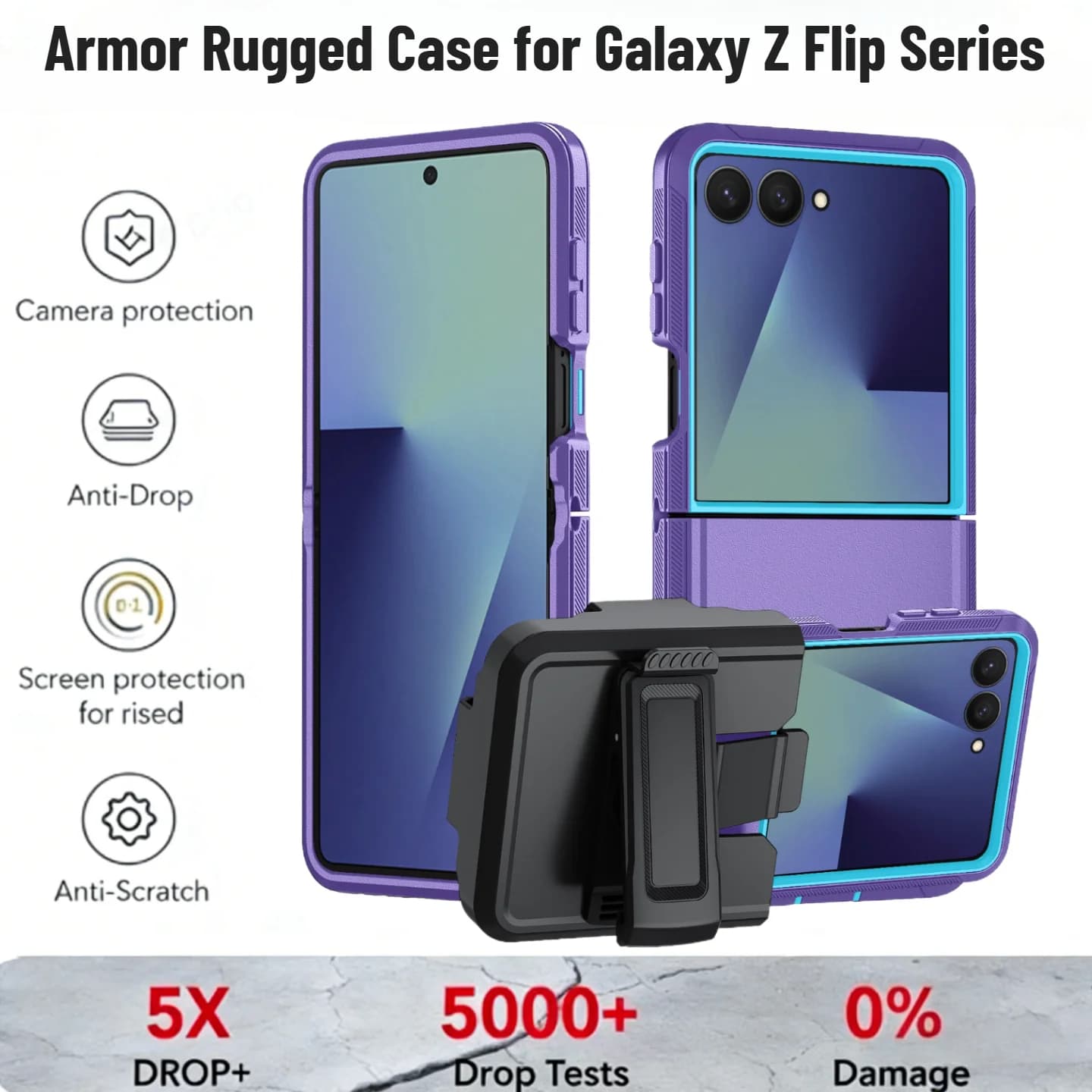 Heavy Armor Hybrid Rugged OTT-BOX Case For Samsung Galaxy Z Flip 7 6 5 Rotable Belt Clip Defender Enhanced Shockproof Back Cover