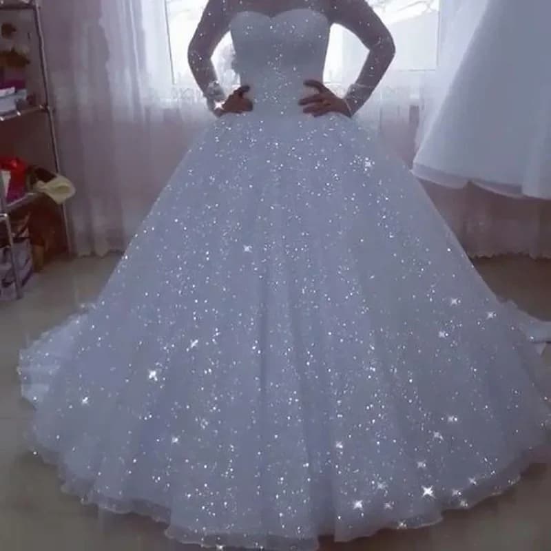 De Noiva Sparkle Wedding Dresses Long Sleeved Dress Plus Size Princess Wedding Dresses for Women Robe De Mariee