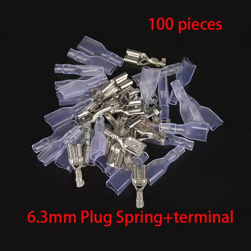 Terminals of 100 pieces from 6,3 mm Cold pressed terminal in galvanized copper with new rubber sleeve of mint