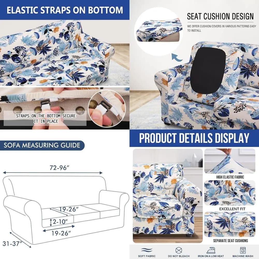 Elasticized Cover Set Printed, 4 Pieces Washable for Sofas and Cushions, Furniture Protection Suitable for Home Animals