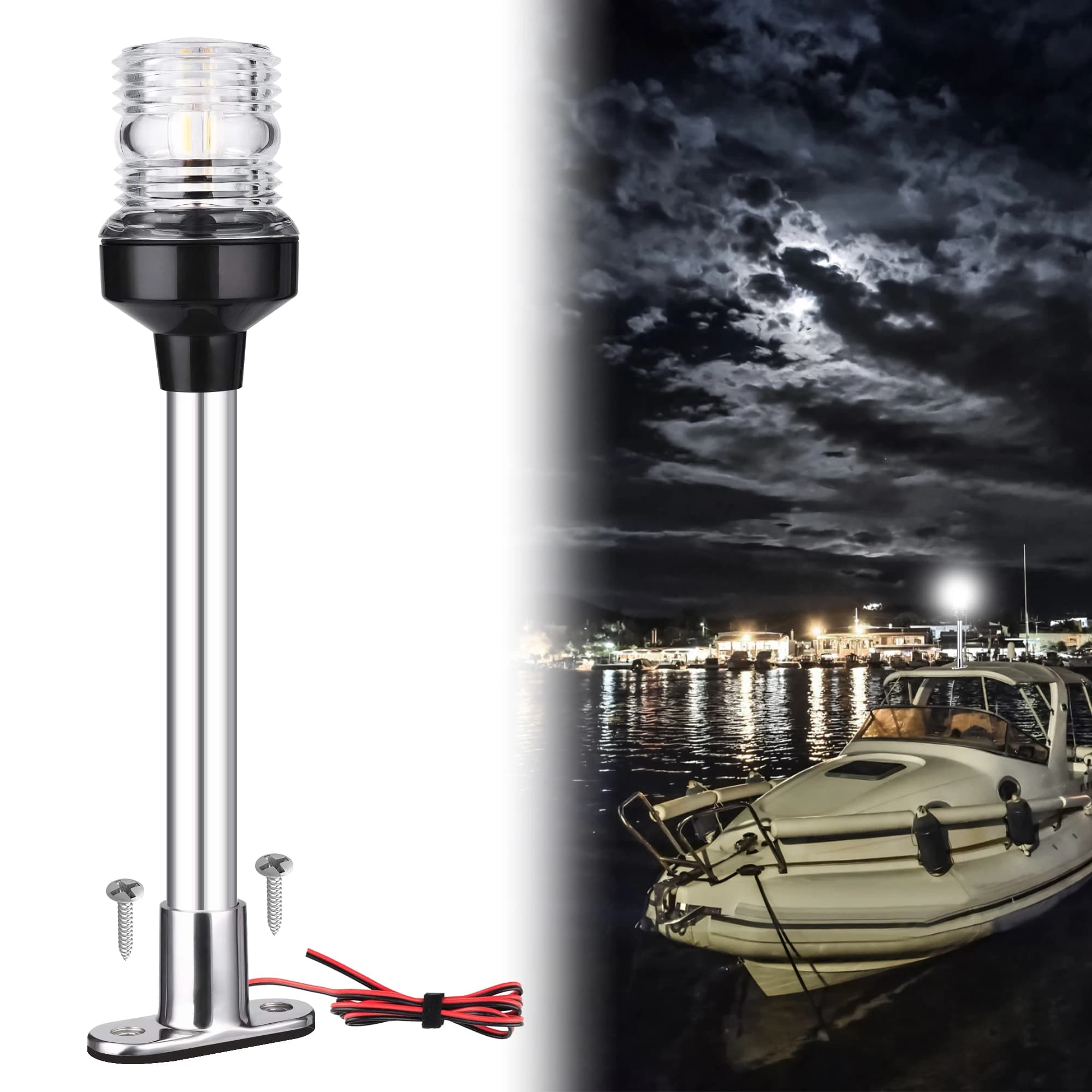 Luce di ancoraggio da 12 pollici Luce di poppa Luce di navigazione marina IP66 Impermeabile e antipolvere 360 ° Luci di illuminazione per barca