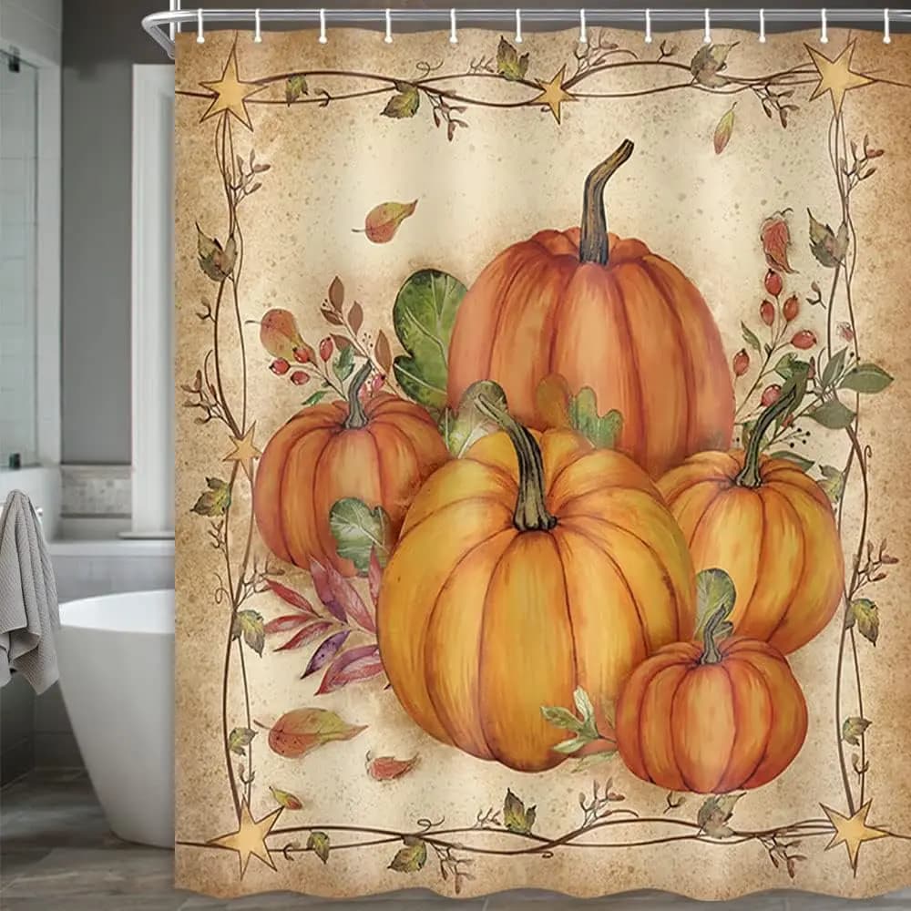 Boziqr Tende da doccia autunnali per bagno, Tenda da doccia in tessuto autunnale per il raccolto di zucca, per il Ringraziamento, Halloween, con Hoo