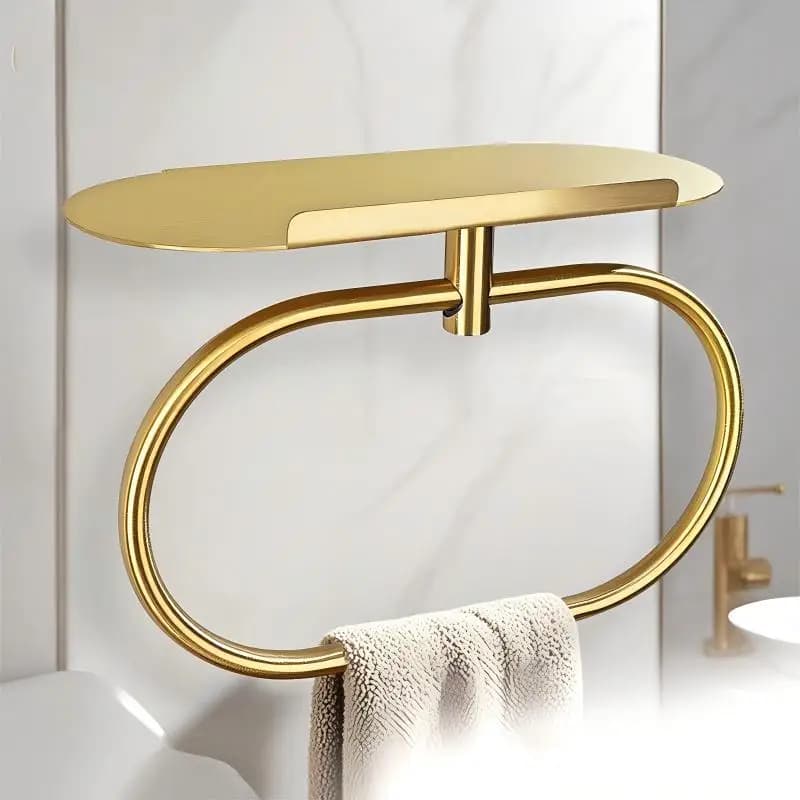 Stainless Steel Towel Ring with Shelf No-punch or Drill Toilet Paper Holder Bathroom Hotel Accessories Hand Towel Holder