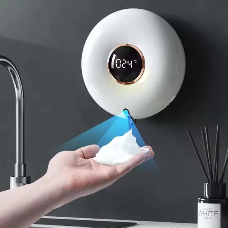Dispenser di sapone per uso domestico con sensore automatico intelligente per telefono cellulare in schiuma a ciambella Nuovo bagno mobile a parete
