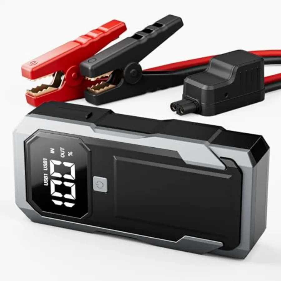 Avviatore d'Emergenza Portatile 12V per Auto con Corrente di Picco 2000A per Motori a Benzina fino a 8.0L e Motori Diesel fino a 7.0L Nero con Batteria Integrata