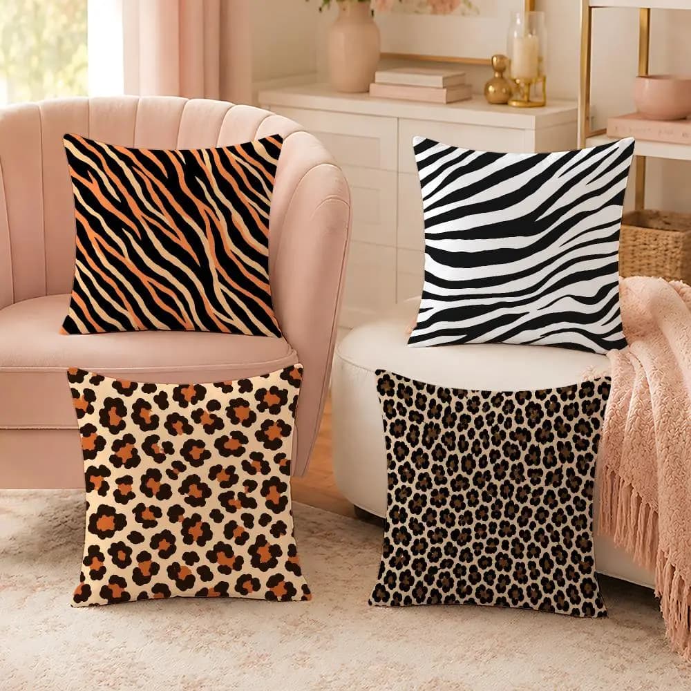 Leopard Zebra Pattern Cushion Cover Custom Plush Pillow Cover Soft Cloud Comfort for Sofa Bed Couch