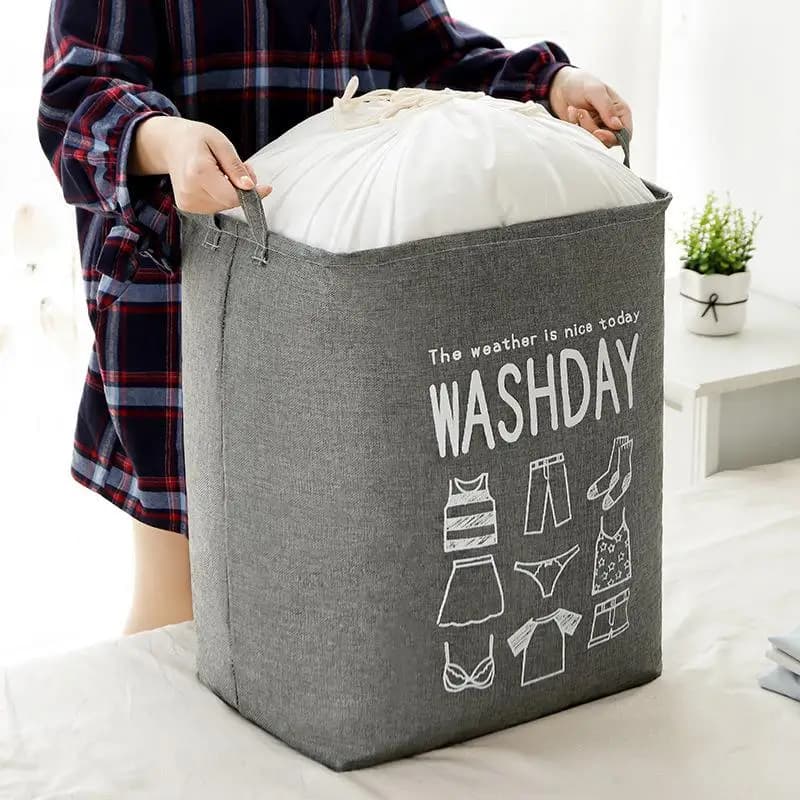 Laundry Basket Foldable Waterproof Drawstring Cover Organizer Dirty Clothes Storage Bag Large Bucket For Home