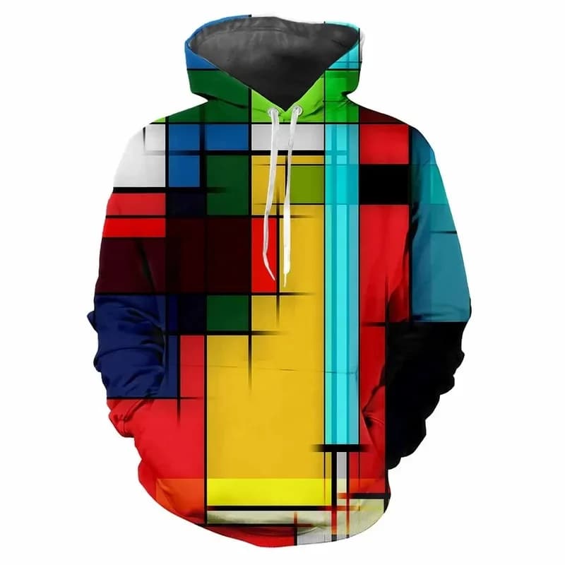 Trendy men's Hoodie, Printed With Popular Plaid Patterns, Digital Printing, Casual Long Sleeved Hooded Thick Fabric Top