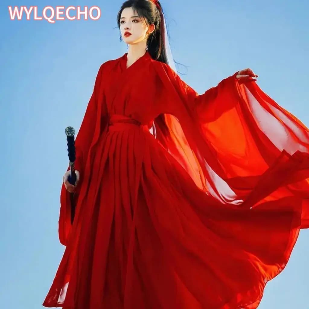 Abito Hanfu da donna Set Hanfu tradizionale cinese Costume cosplay di carnevale femminile Abito da ballo Hanfu vintage Rosso e bianco Taglie forti
