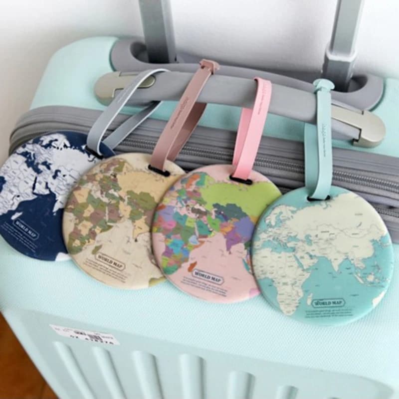 2024 Fashion Map etichetta per bagagli accessori da viaggio per donna valigia in Gel di silice porta indirizzo ID etichetta per imbarco bagagli etichetta portatile