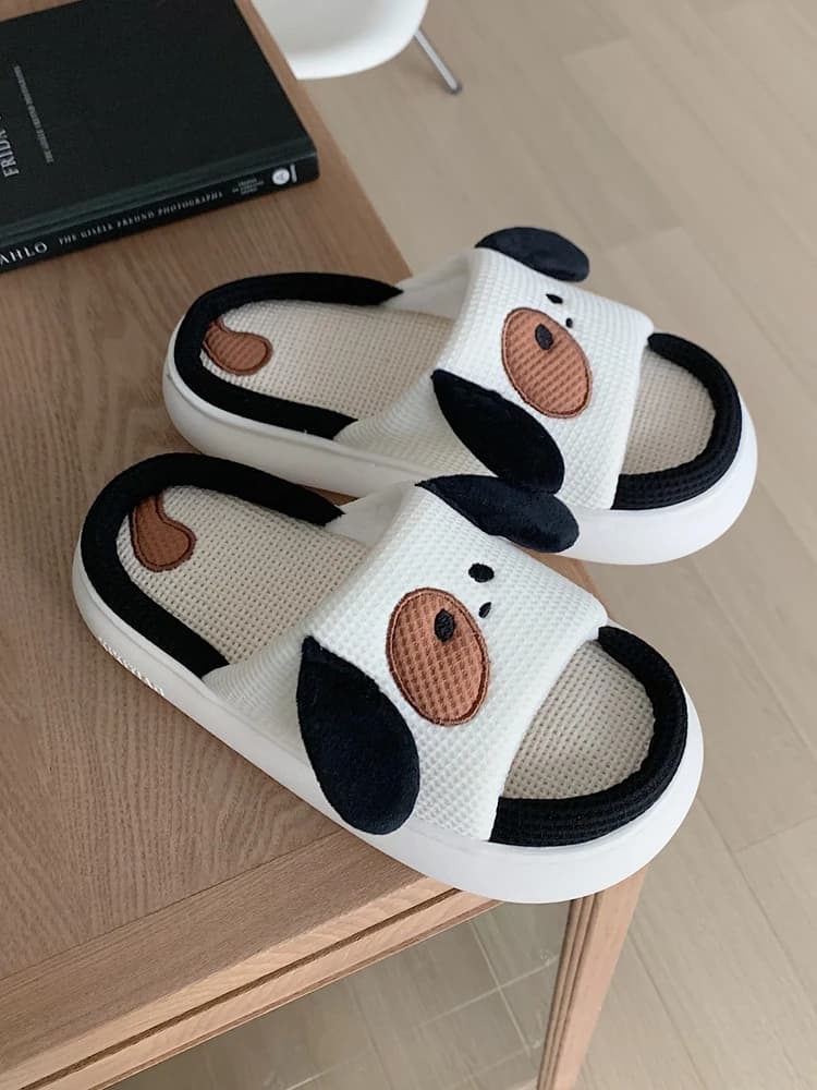 Pantofole in Lino con Suola Spessa, Motivo Cane Cartone Animato, Scarpe da Casa in Cotone e Lino, Antiscivolo, Primavera Estate, Pantofole da Donna per il Comfort Domestico