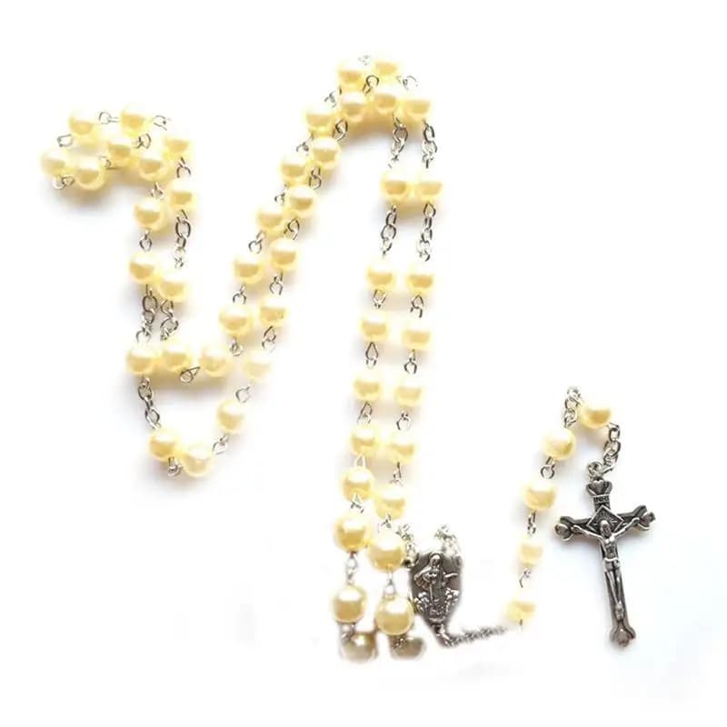 E8BD Rosario adorabile per collana croce crocifisso girocollo cristiano cattolico per donna uomo regalo decorazione gioielli
