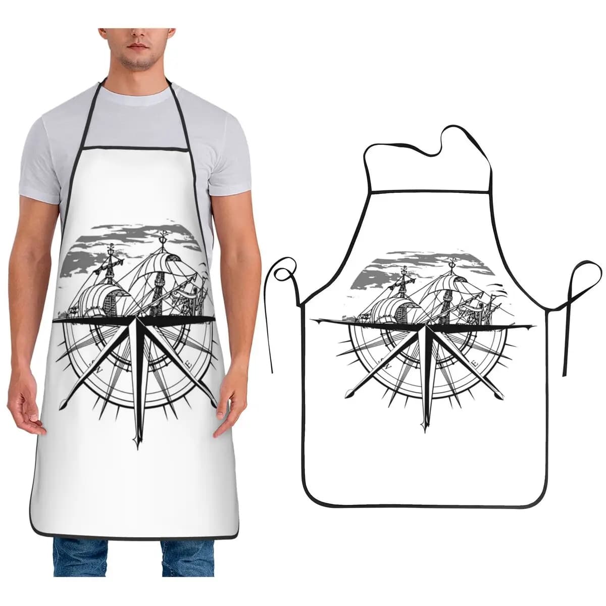 Bussola nautica Capitano Ancoraggio Barca Grembiule Chef Cucina Cucina Tablier Bavaglino senza maniche Pulizia della cucina Grembiule