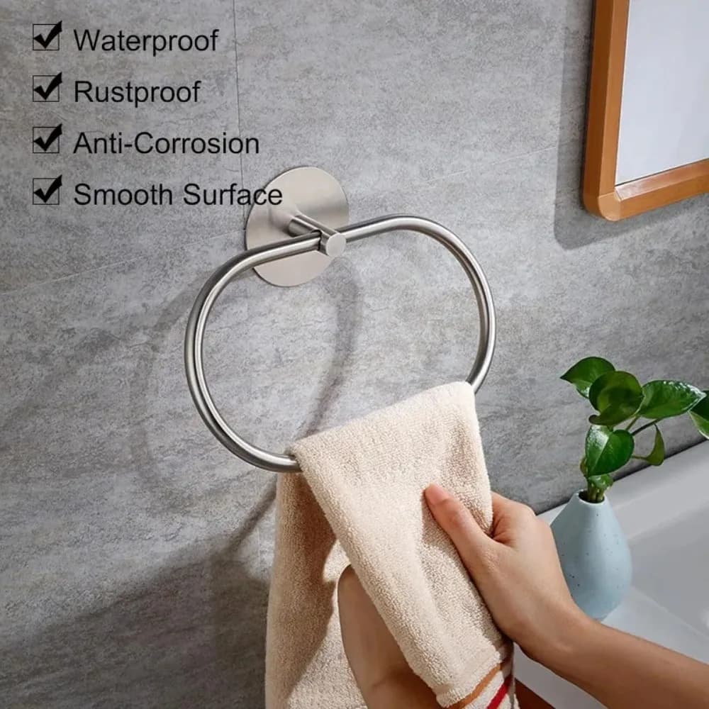 1pcs Toilet Paper Hand Towel Adhesive Wall Mount Holder Self Adhesive Bathroom Towel Holder Chrome Towel Rings for Bathrooms