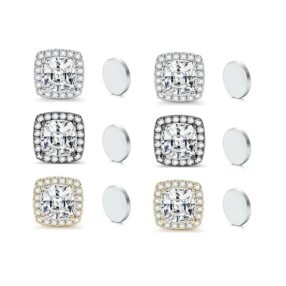 ZAKOL New 1 Pair Buling Cubic Zirconia Stainless Steel Magnetic Ear Clip Simple Fashion No Piercing Stud Earrings for Women Men