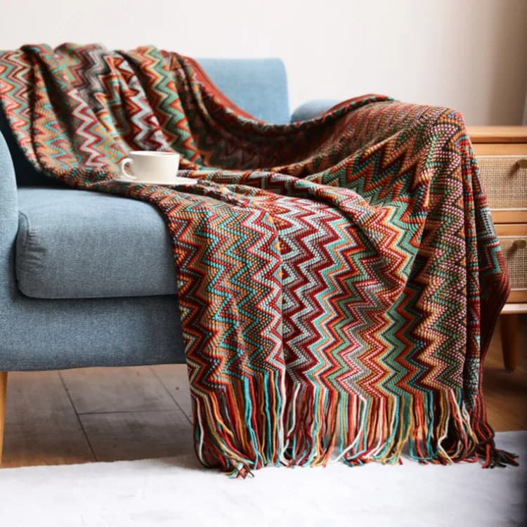 100% Acryl Hand Knitted Blanket with Tassel Summer Blanket Bed Sofa Travel Breathable Chic Bohemian Soft Comfortable Blanket
