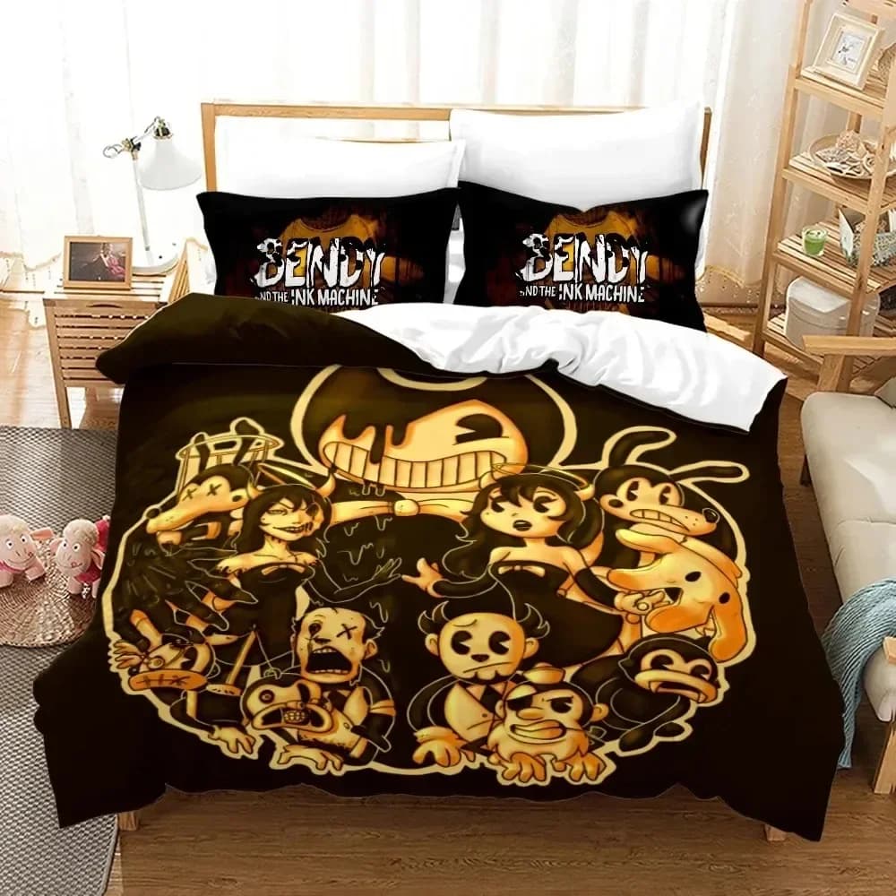New Anime Bendy & Ink Machin Comfortable Duvet Quilt Cover Pillowcase Bedding Set Children Bedroom Decoration Home Textile