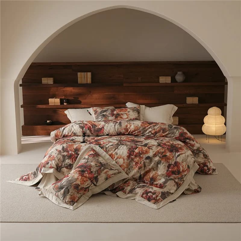 Set di Biancheria da Letto di Lusso in Lyocell, Cotone e Lino, Morbido e Setoso, con Stampa Digitale, Copripiumino, Lenzuolo Piatto/Con Angoli, Federe, 4 Pezzi