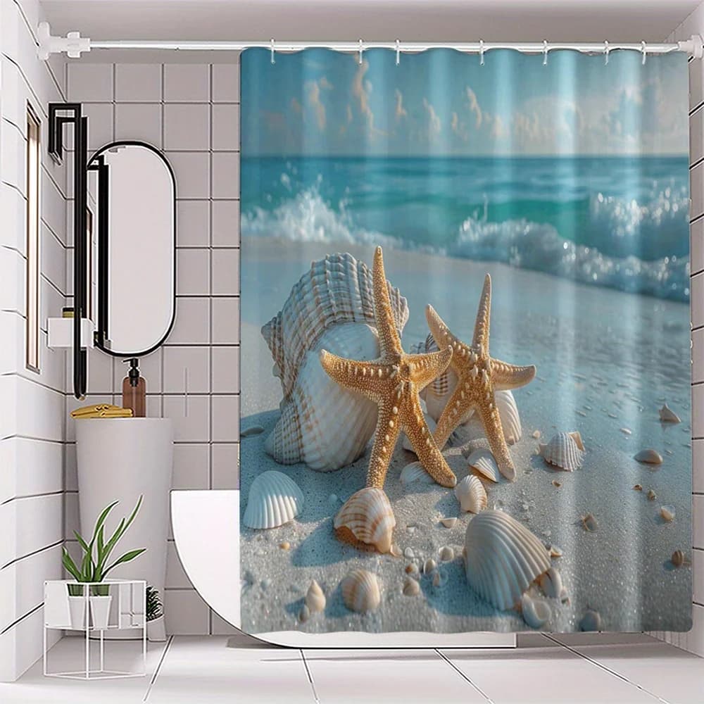 Set di tende da doccia a tema oceano da 4 pezzi, stampato in 3D, impermeabile, facile da pulire, design non poroso, adatto per bagni