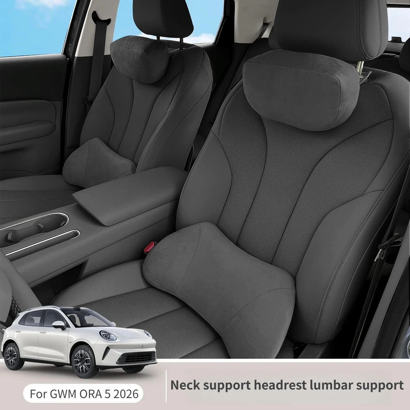 For GWM ORA 5 2026 Car Headrest Waist Rest Set,Suede Neck Pillow Lumbar Support Cushion Soft Comfortable Interior Accessories