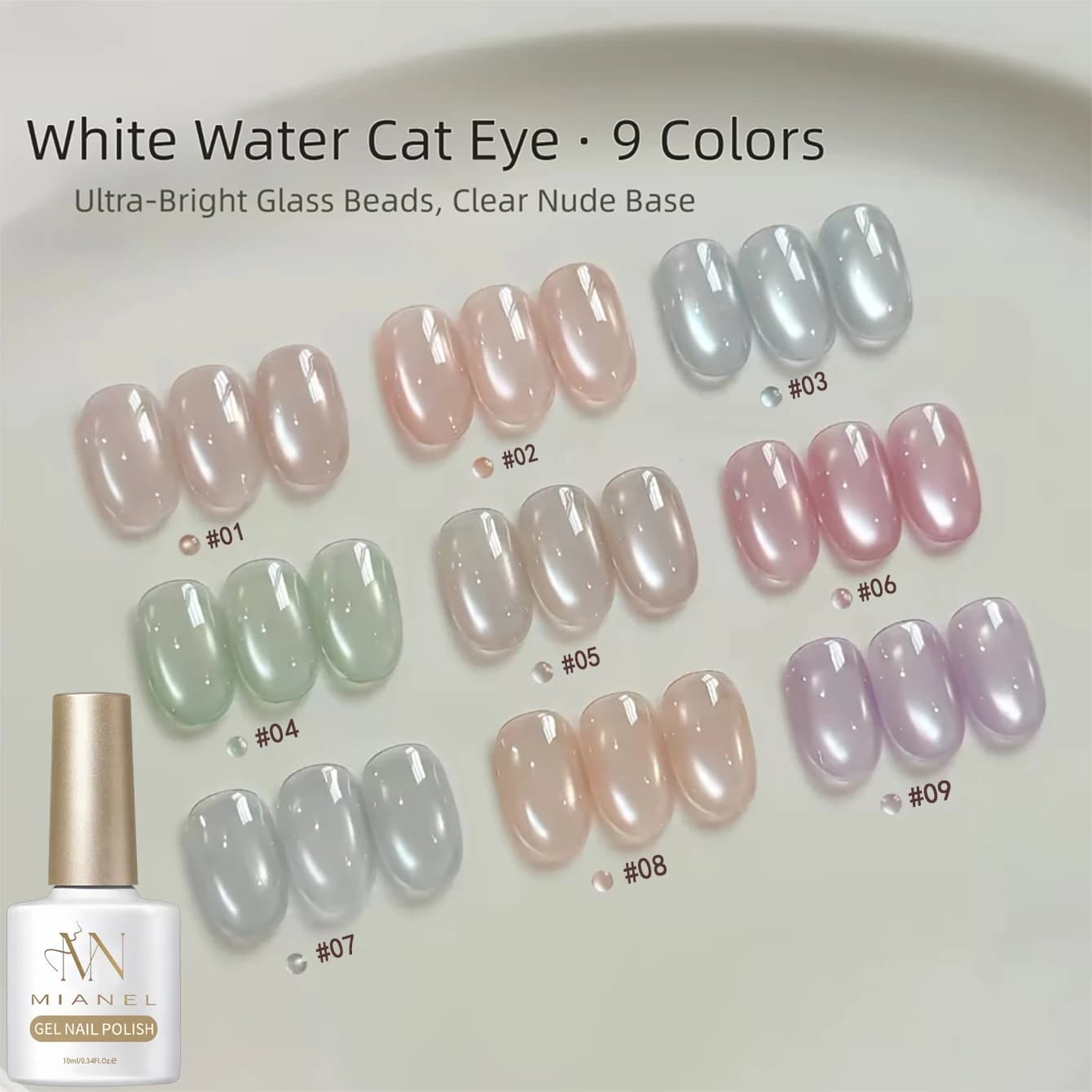MIANEL 10ML Smalto Gel Effetto Occhio di Gatto Lattiginoso Trasparente 2026 Nuovo Popolare Glitter Scintillante Perle di Vetro Trasparenti Satinato per Nail Art