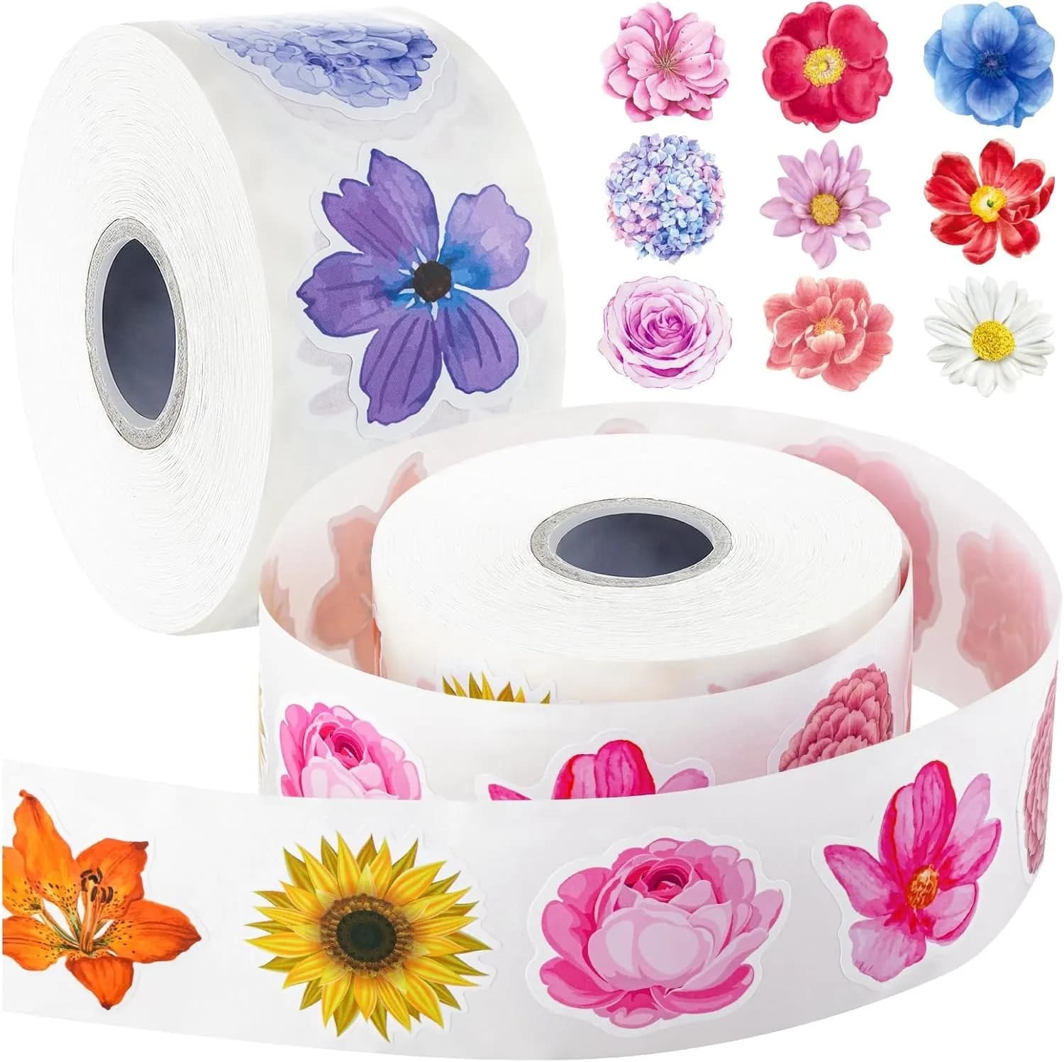 500 Pezzi/Rotolo Adesivi Floreali Vivaci 3cm/1.16 Pollici, Decorazioni Fai-da-Te per Regali, Quaderni, Borracce, Telefoni, Etichette Sigillanti