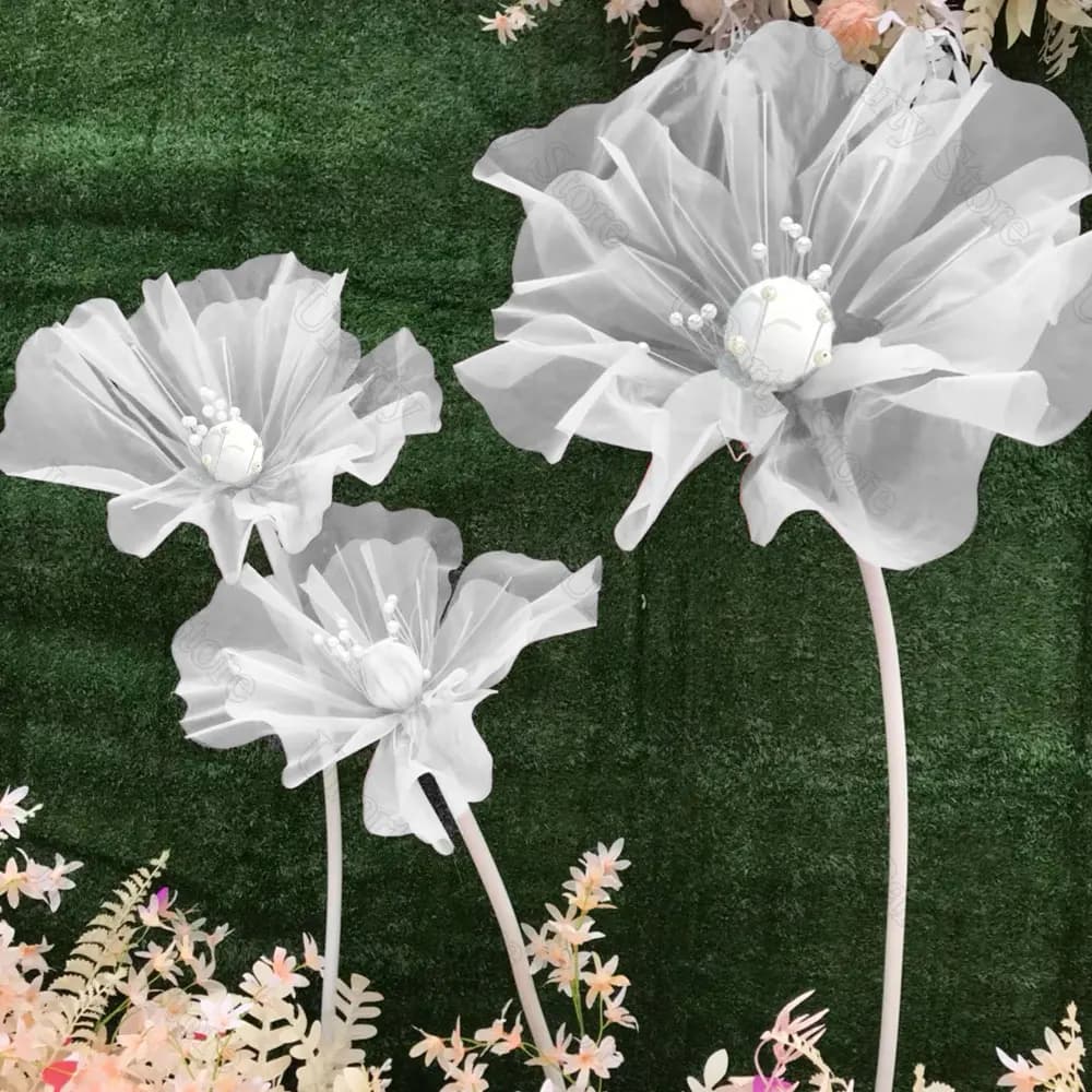 3 pezzi/set fiori nuziali giganti fiori artificiali di garza enorme con base in piedi per decorazioni per feste di fidanzamento per matrimoni, addio al nubilato