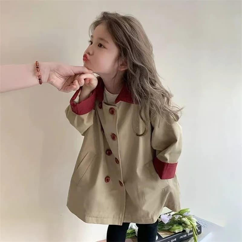 Spring Girls Trench Coat Children Autumn Jackets Kids Button Long Coat Toddler Fashion Outerwear Baby Girl Long Sleeve Clothes