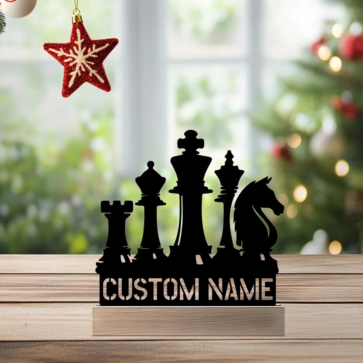 1pc scacchi astratti nome personalizzato statua in metallo con base in legno ornamento in ferro scultura in latta artigianato d'arte con base in legno tavolo di casa