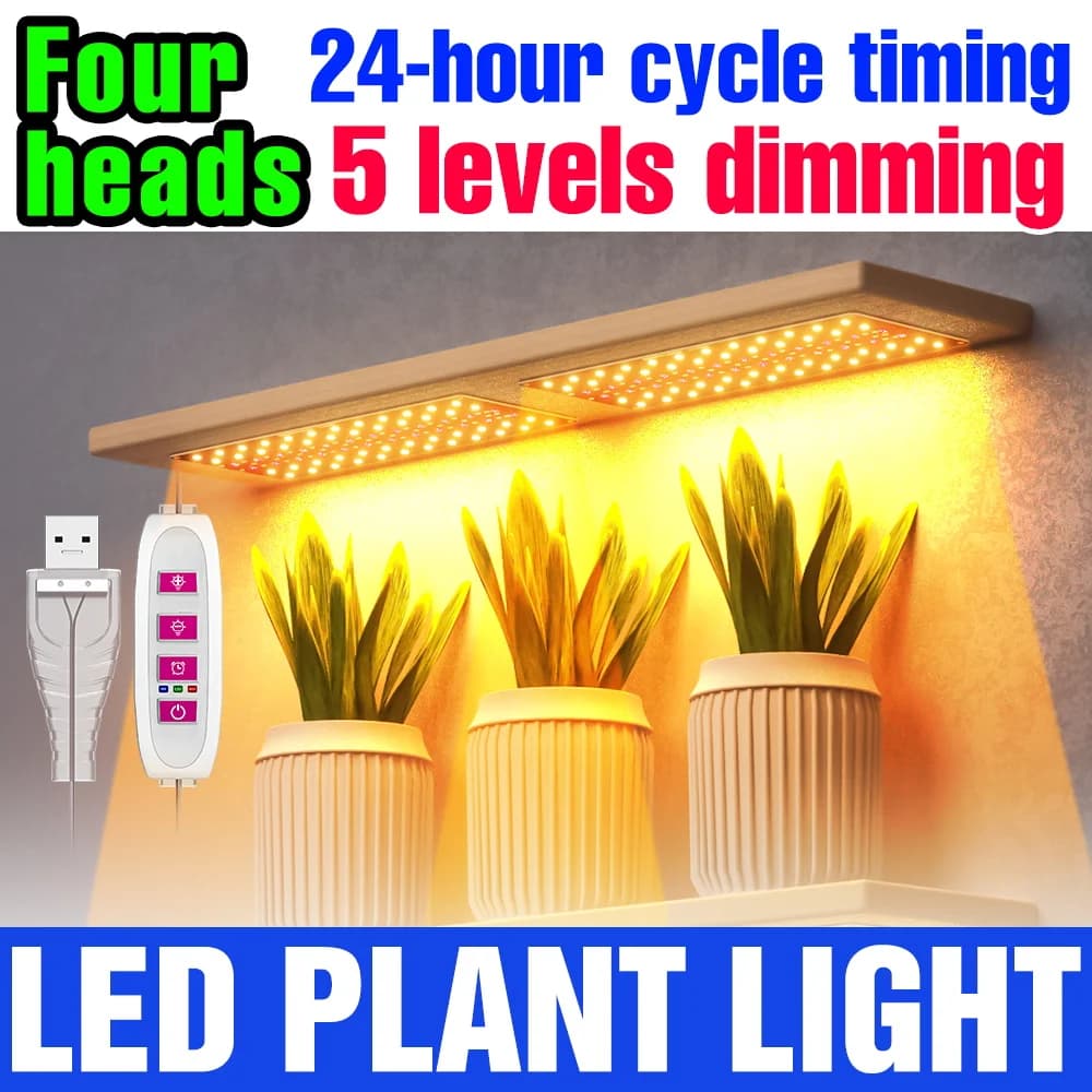 LED Indoor Plant Grow Lights Full Spectrum Timing Auto On/Off Dimmable Succulent Plants Potted Flowers Cultivation Fill Lighting