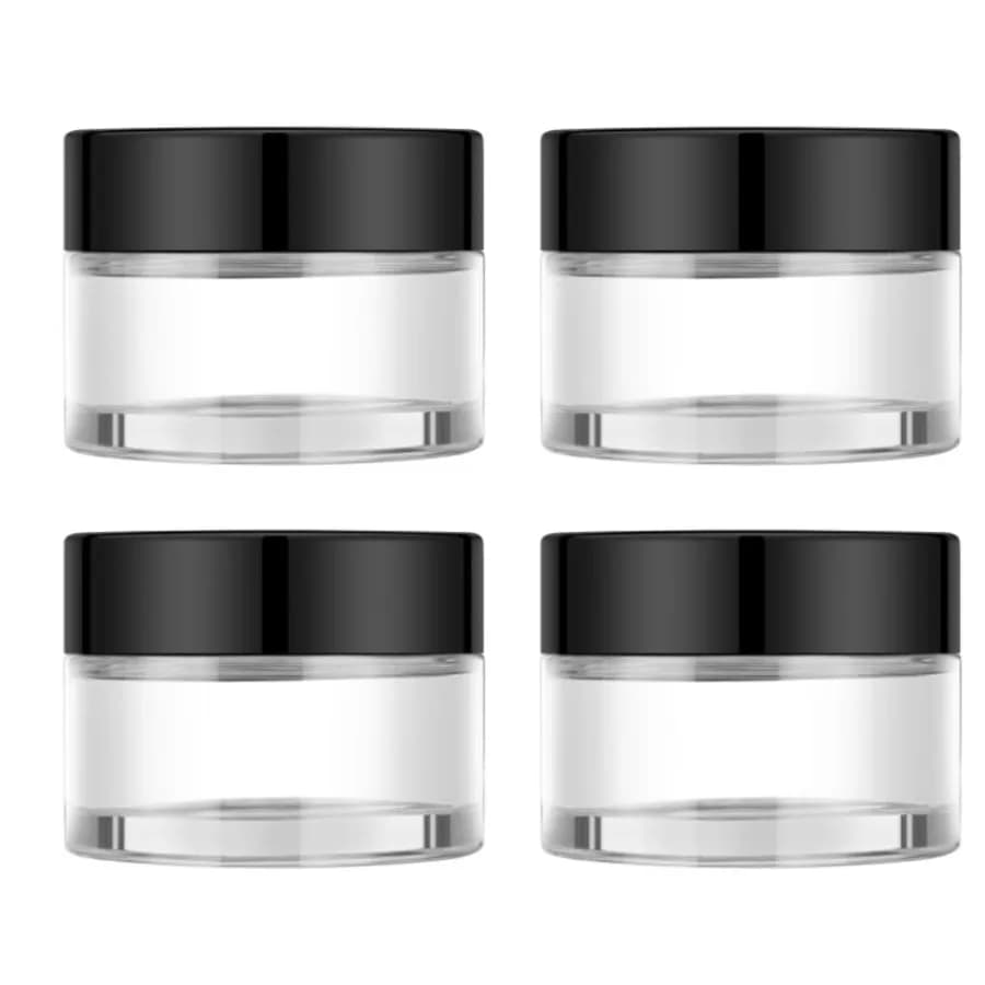 4 Pack Small Glass Containers with Lids, Glass Jars with Black Lids and Stickers, Mini Reusable Empty Container for Creams, Lot